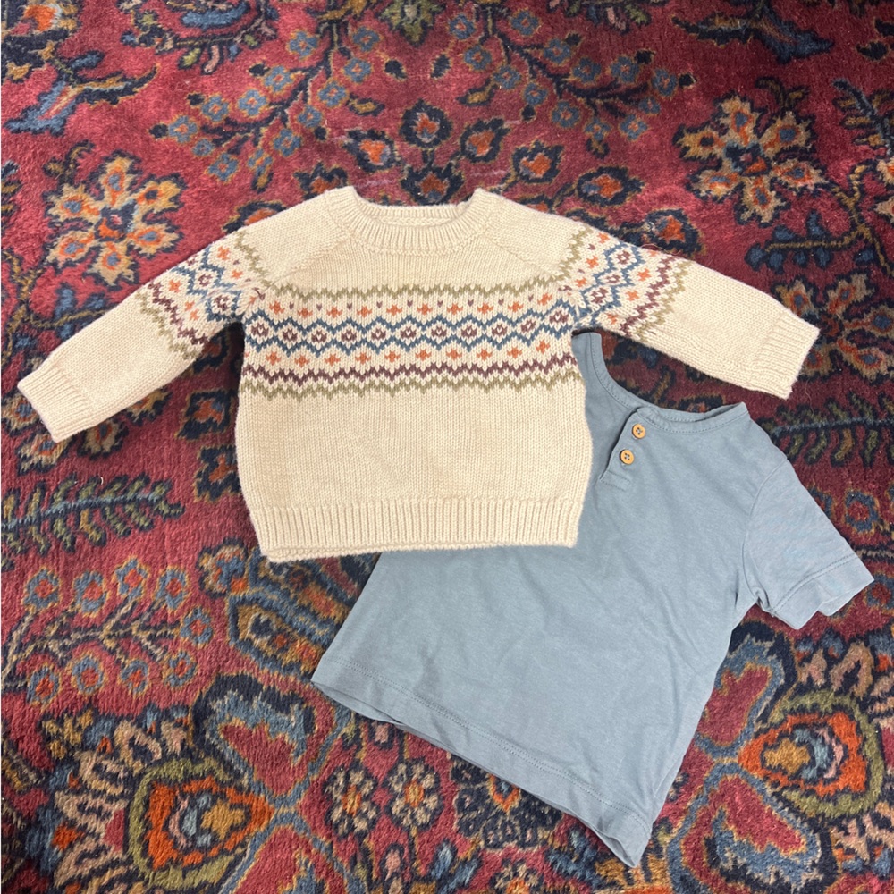 Baby boy organic lot fair isle sweater and t-shirt colored organics carters